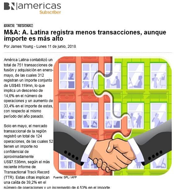 M&A:A.Latinaregistramenostransacciones,aunque importeesmsalto